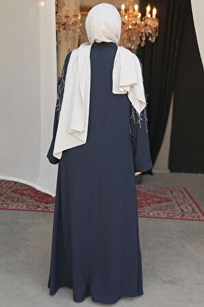 Boncuk İşlemeli Lacivert Tesettür Abaya 29110L