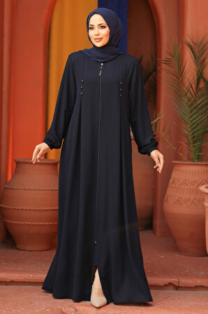 Fermuarlı Lacivert Tesettür Abaya 45282L