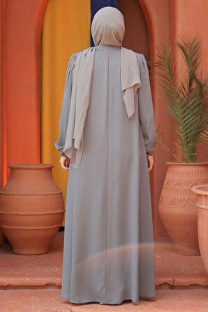 Düğmeli Gri Tesettür Abaya 45283GR