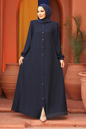 Düğmeli Lacivert Tesettür Abaya 45283L