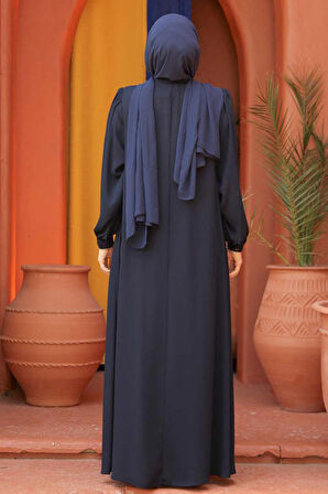 Düğmeli Lacivert Tesettür Abaya 45283L