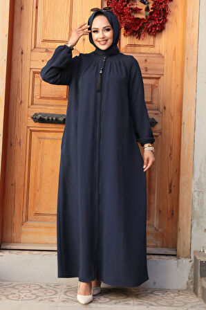 Fermuarlı Lacivert Tesettür Abaya 60971L