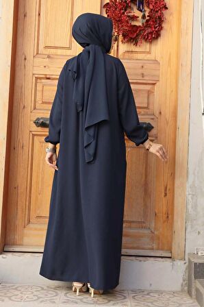 Fermuarlı Lacivert Tesettür Abaya 60971L