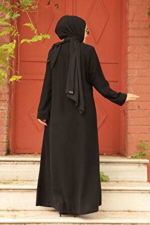 Boncuk İşlemeli Siyah Tesettür Abaya 29106S