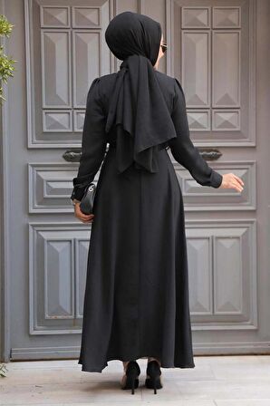 Kemerli Siyah Tesettür Elbise 6621S