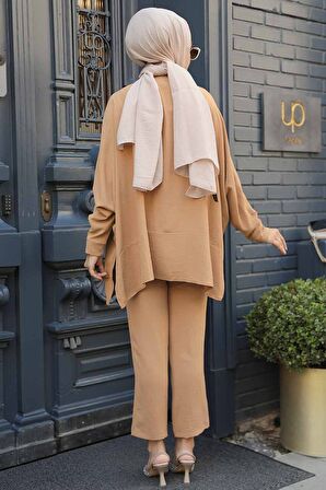 Düğmeli Camel Tesettür İkili Takım 67751C