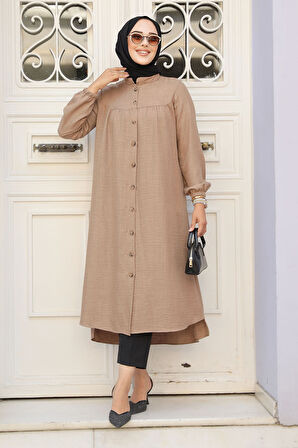 Düğmeli Camel Tesettür Tunik 5642C
