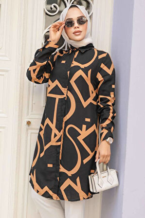 Desenli Camel Tesettür Tunik 11698C