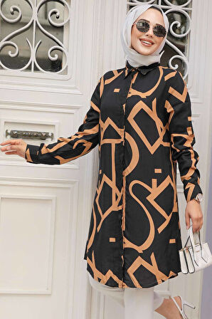 Desenli Camel Tesettür Tunik 11698C