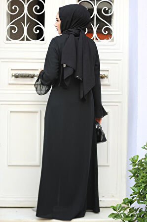Boncuk İşlemeli Siyah Tesettür Abaya 520090S
