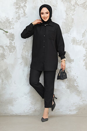 Pötikare Detaylı Siyah Tesettür İkili Takım 12191S