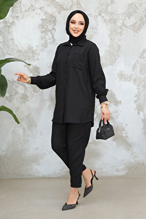 Pötikare Detaylı Siyah Tesettür İkili Takım 12191S
