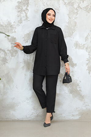 Pötikare Detaylı Siyah Tesettür İkili Takım 12191S