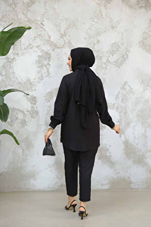 Pötikare Detaylı Siyah Tesettür İkili Takım 12191S