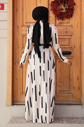 Desenli Siyah Tesettür Elbise 4645S