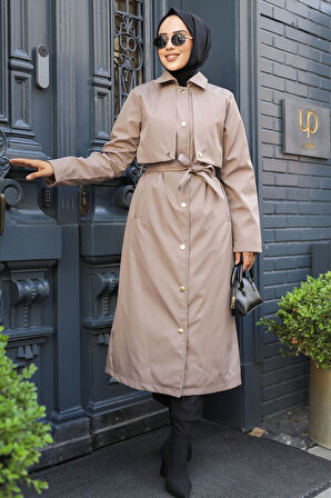 Düğmeli Vizon Tesettür Trençkot 62131V