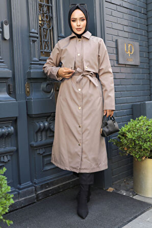 Düğmeli Vizon Tesettür Trençkot 62131V