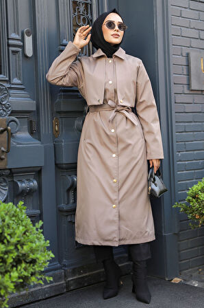 Düğmeli Vizon Tesettür Trençkot 62131V