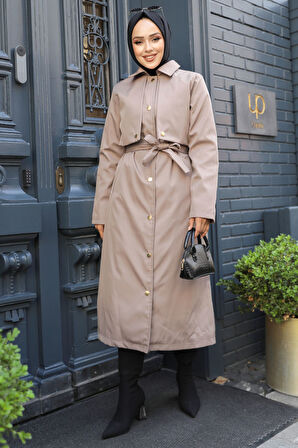 Düğmeli Vizon Tesettür Trençkot 62131V