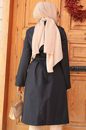Kemerli Lacivert Tesettür Trençkot 60500L