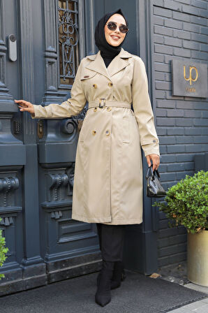 Kemerli Bej Tesettür Trençkot 60500BEJ
