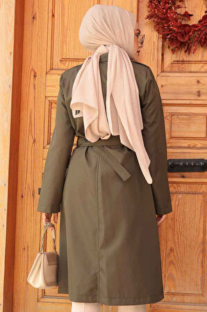 Kemerli Haki Tesettür Trençkot 60500HK