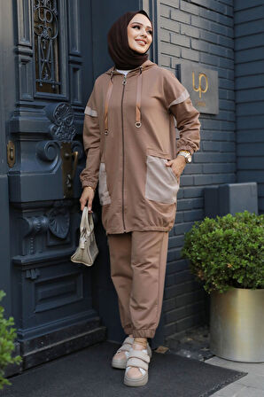 Kapşonlu Kahverengi Tesettür İkili Takım 20072KH