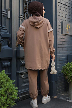 Kapşonlu Kahverengi Tesettür İkili Takım 20072KH