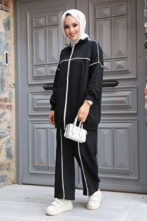Fermuarlı Siyah Tesettür İkili Takım 20105S