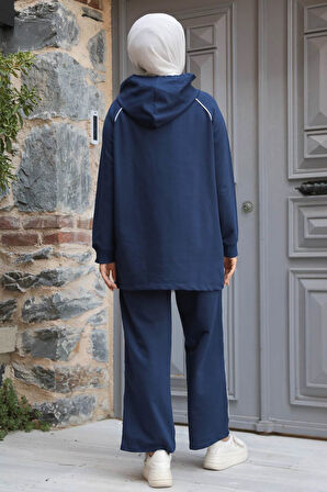 Kapşonlu Lacivert Tesettür İkili Takım 20113L
