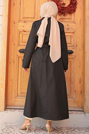 Kemerli Siyah Tesettür Trençkot 61500S