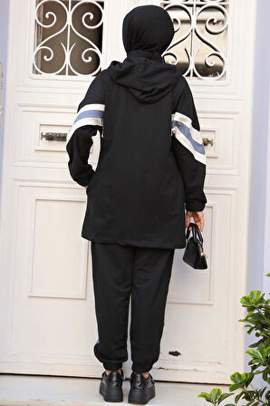 Fermuarlı Siyah Tesettür İkili Takım 20135S