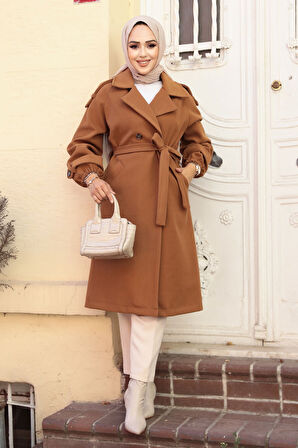 Kemerli Taba Kaşe Tesettür Kaban 61102TB