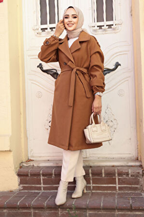 Kemerli Taba Kaşe Tesettür Kaban 61102TB