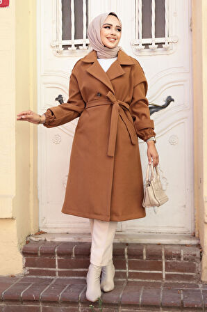 Kemerli Taba Kaşe Tesettür Kaban 61102TB