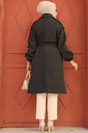 Kemerli Füme Kaşe Tesettür Kaban 61102FU