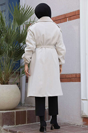 Kemerli Taş Kaşe Tesettür Kaban 61102TAS