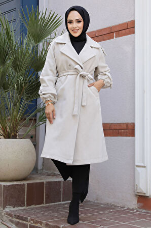 Kemerli Taş Kaşe Tesettür Kaban 61102TAS