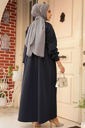 Lacivert Tesettür Scuba Elbise 36902L