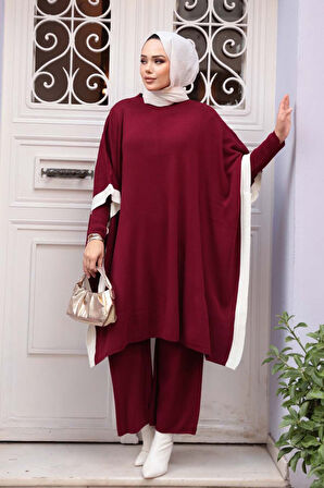 Pançolu Bordo Tesettür Triko Üçlü Takım 33850BR