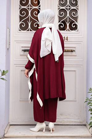 Pançolu Bordo Tesettür Triko Üçlü Takım 33850BR