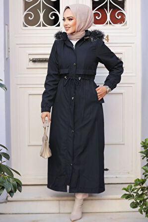 Kürklü Lacivert Tesettür Parka 90281L
