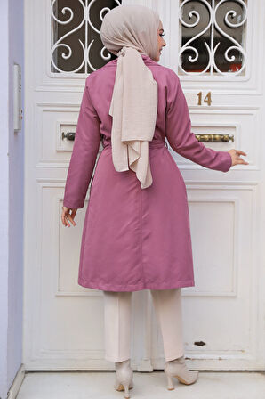 Kemerli Gül Kurusu Tesettür Trençkot 61221GK