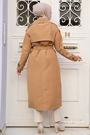 Kemerli Bisküvi Tesettür Trençkot 61261BS