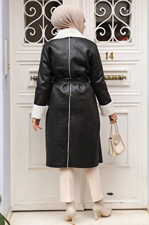 Kürklü Siyah Süet Tesettür Kap 5959S