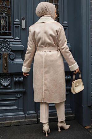Kürklü Bej Süet Tesettür Kap 5959BEJ