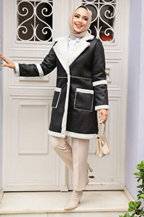 Kürklü Siyah Süet Tesettür Kap 61412S