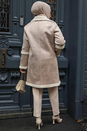 Kürklü Bej Süet Tesettür Kap 61412BEJ