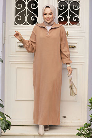 Bisküvi Tesettür Triko Elbise 30629BS