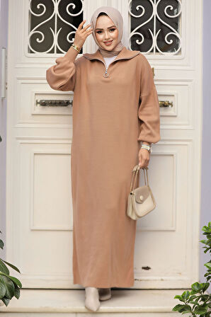 Bisküvi Tesettür Triko Elbise 30629BS